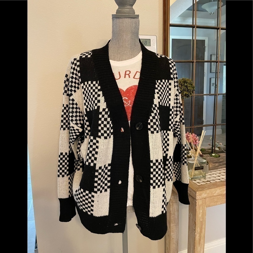 New - checker cardigan